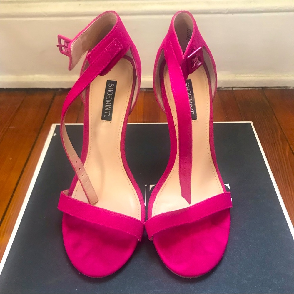 Shoemint Shiva Magenta Suede Stiletto Strappy Sandals